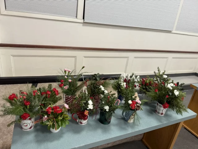 “Holiday Mug Floral Arrangements for Ada Lane” presented by Joyce Trainer and Bonnie Lindland